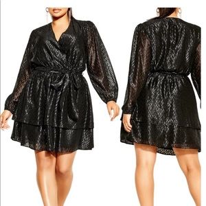 NWT city chic sexy glimmer faux wrap dress long sleeve XXL plus size 24 black